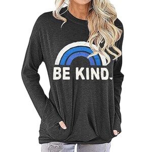 IRISGOD Be Kind Sweatshirt with Pockets Long Sleeve Rainbow Inspirational Small